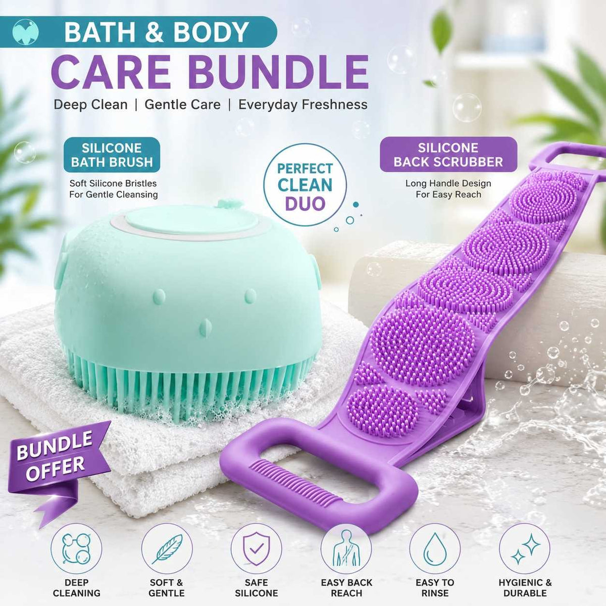 2-in-1 Silicone Bath & Back Scrubber Combo