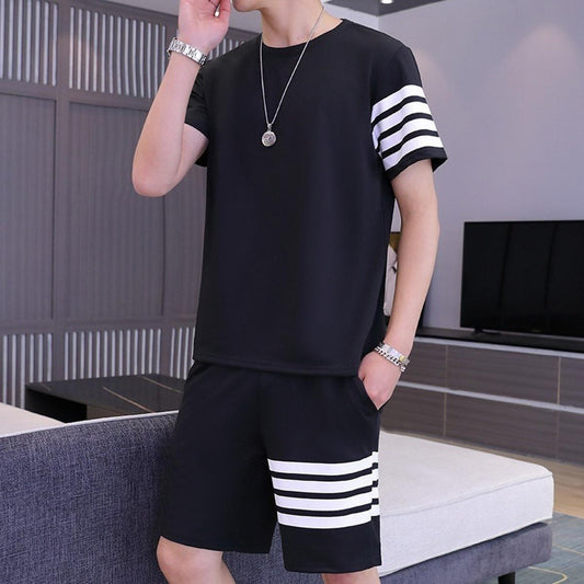Men's Trendy Line Printed Tracksuit (T-Shirt & Shorts)