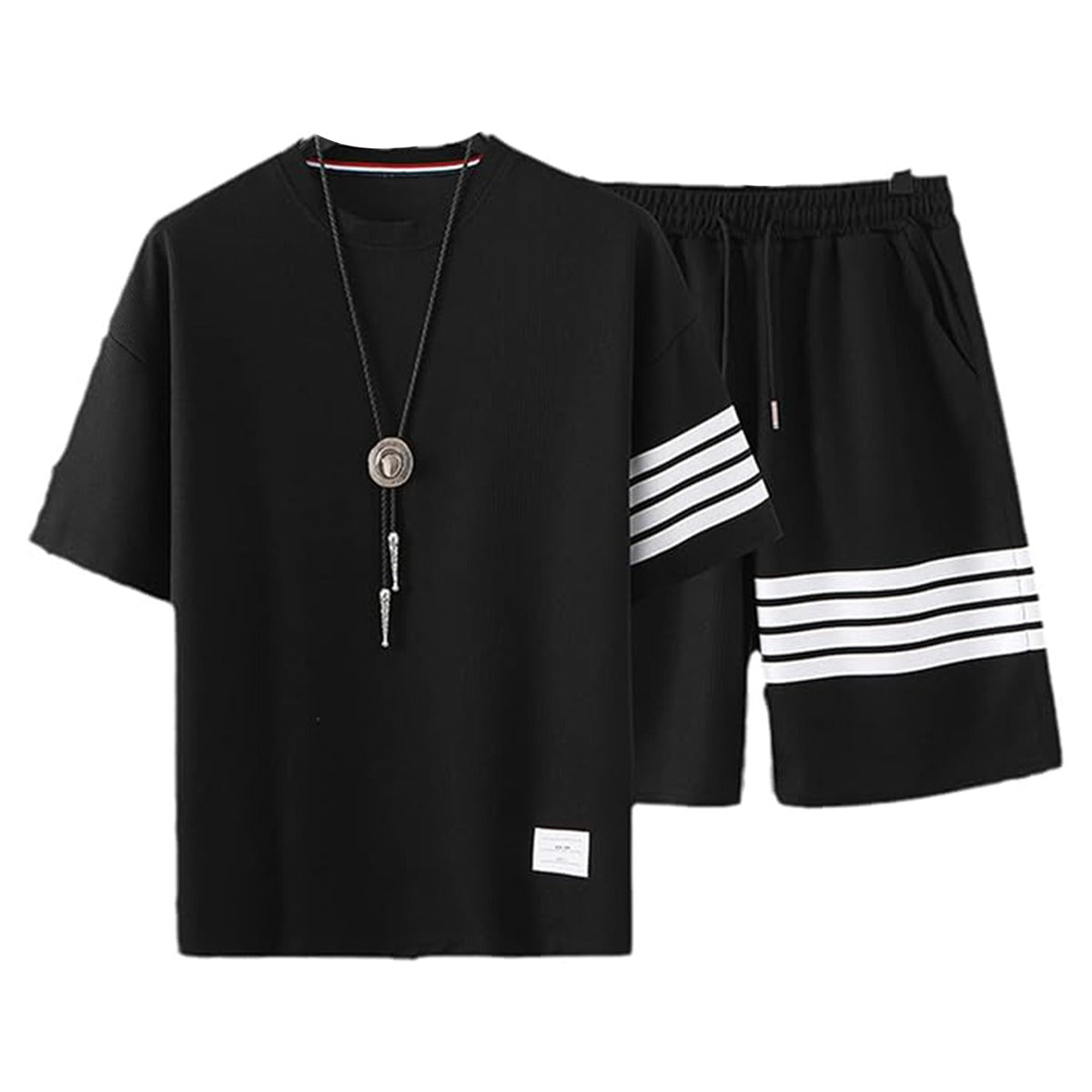 Men's Trendy Line Printed Tracksuit (T-Shirt & Shorts)