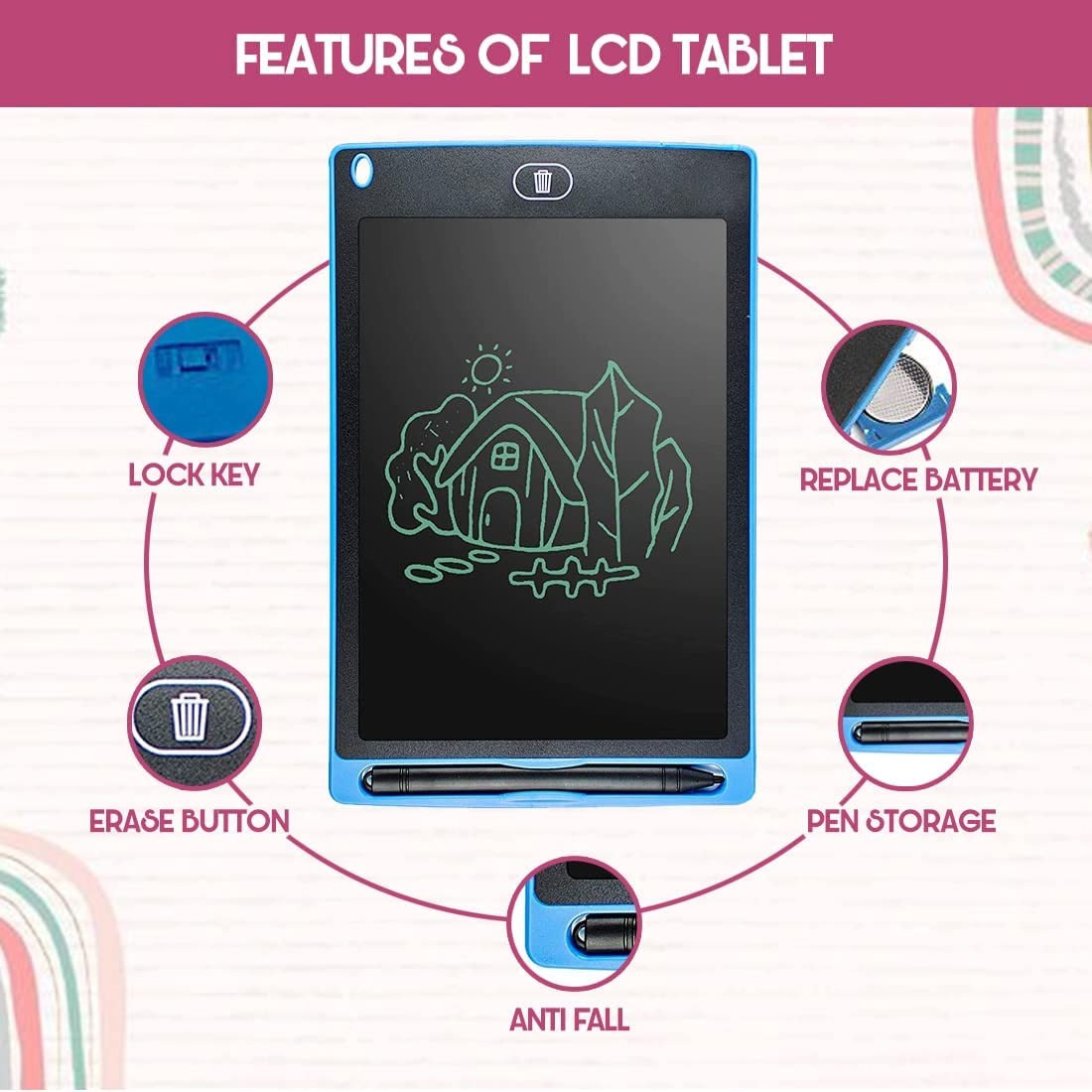 8.5 Inch Multicolor Drawing Tablet for Kids